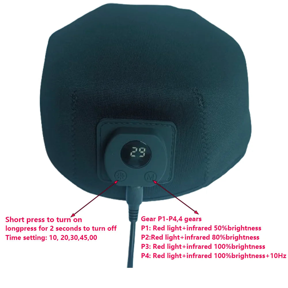 Bonnet de luminothérapie LED rouge – 96 LEDs infrarouges 660 nm & 850 nm – Repousse des cheveux – Anti-chute & soin capillaire
